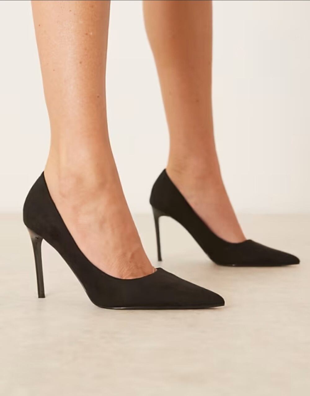 ASOS Black Suede Stiletto Heels Pumps Business Cocktail Party Sz. 12 Pointed Toe